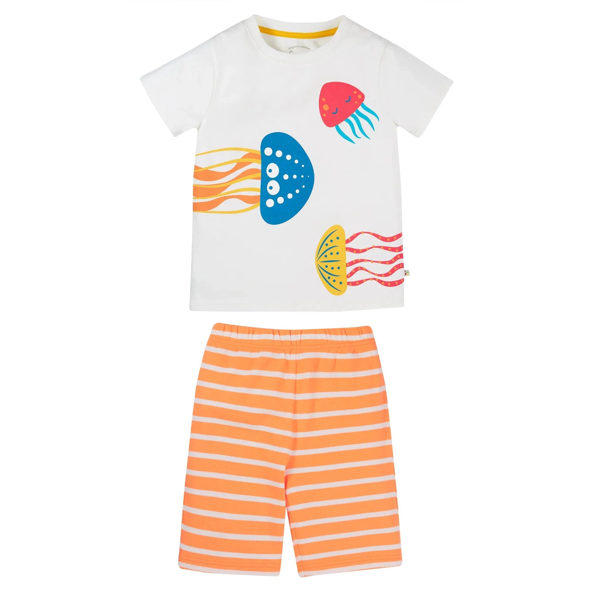 Soft White / Jellyfish Porthleven 2-Piece Shorts and Shirt Set-Frugi-Modern Rascals