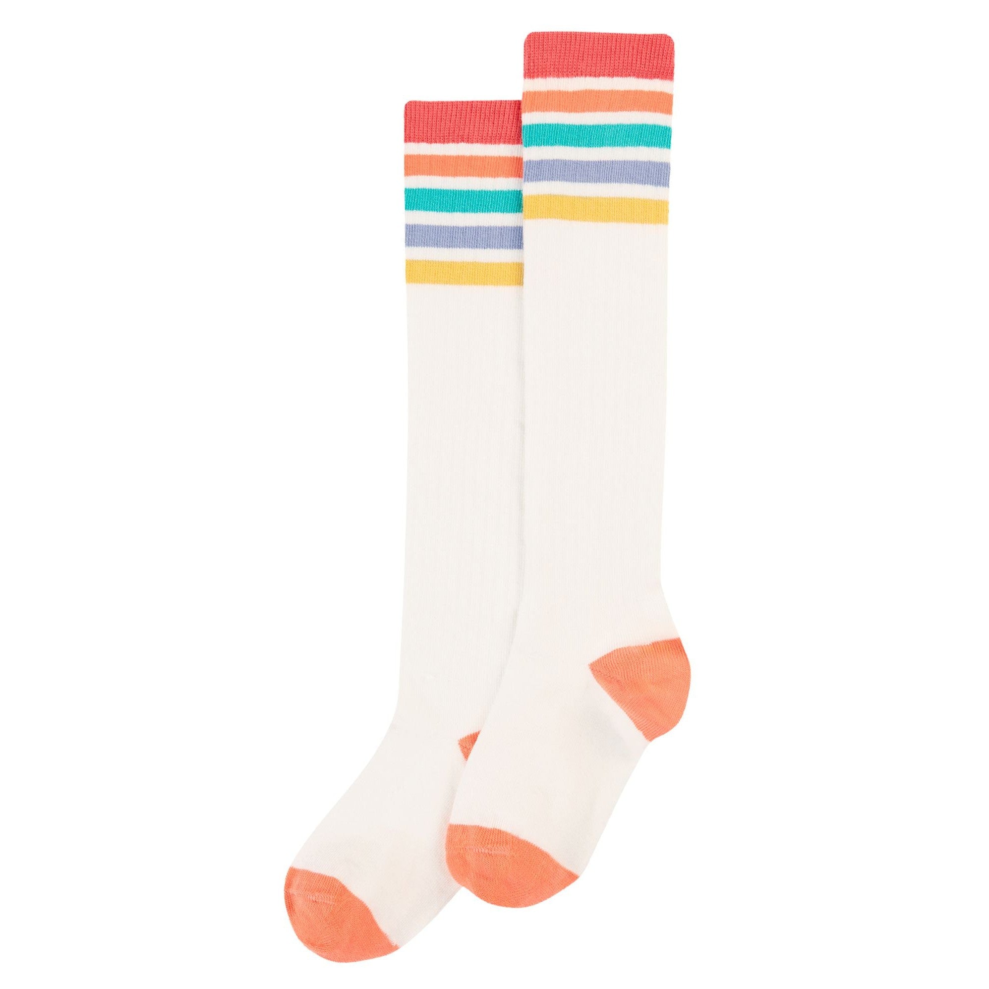 Soft White Rainbow Hygge Rib High Knee Socks-Frugi-Modern Rascals