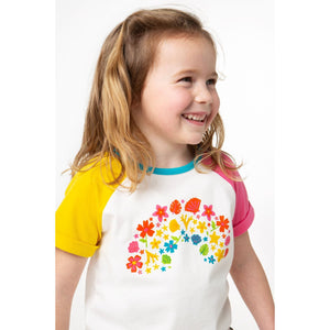 Soft White / Rainbow Nyomi Raglan T-Shirt - 2 Left Size 2-3 & 3-4 years-Frugi-Modern Rascals