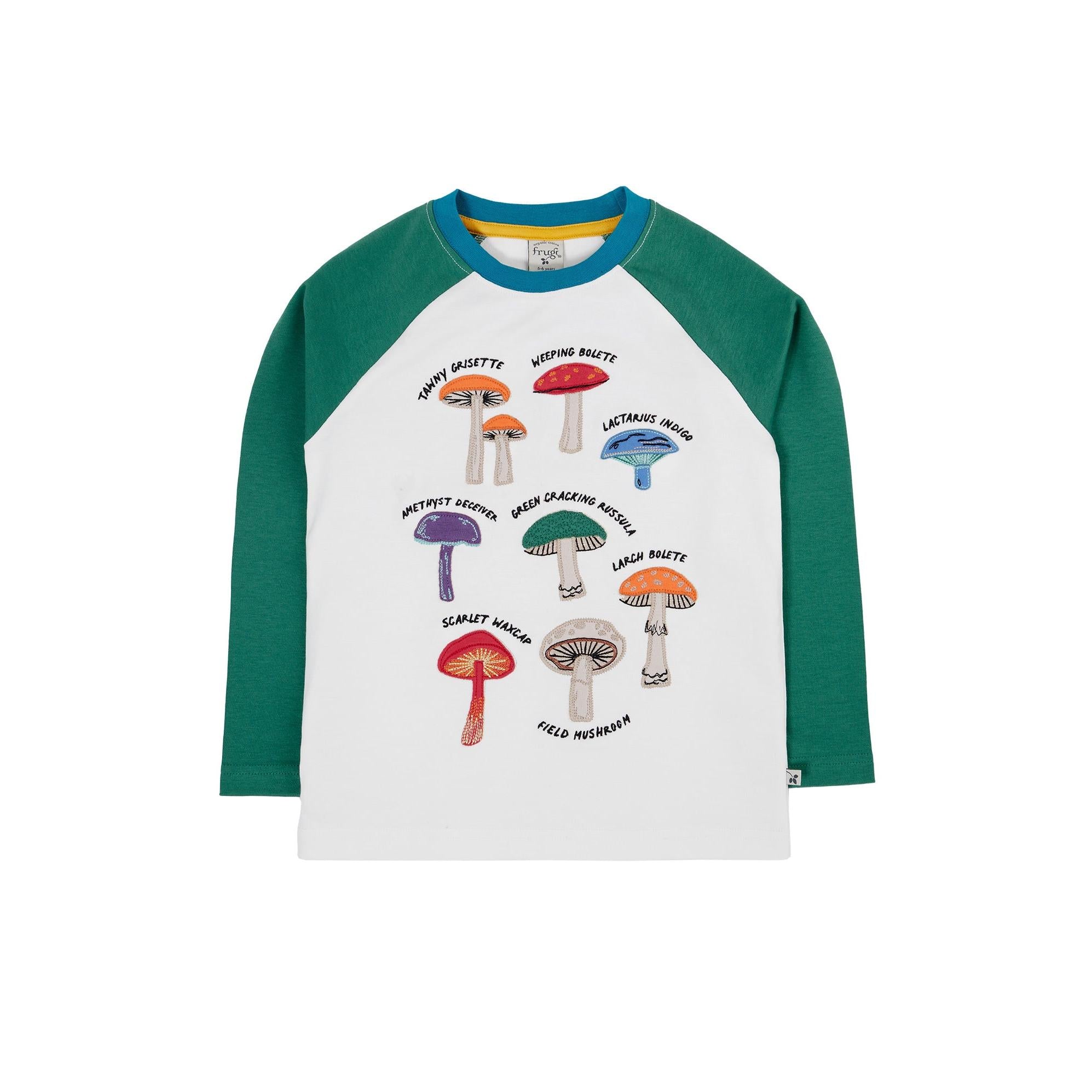 Soft White/Fungi Ace Applique Top - 1 Left Size 4-5 years-Frugi-Modern Rascals