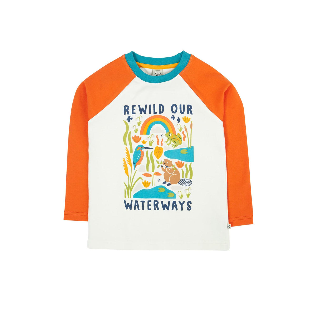 Soft White/Waterways Tamar Raglan Top - 1 Left Size 8-9 years-Frugi-Modern Rascals