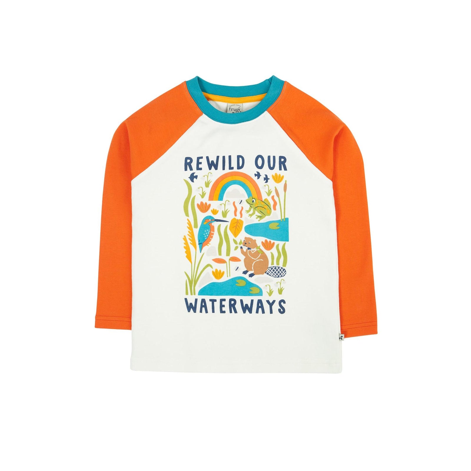 Soft White/Waterways Tamar Raglan Top - 1 Left Size 8-9 years-Frugi-Modern Rascals