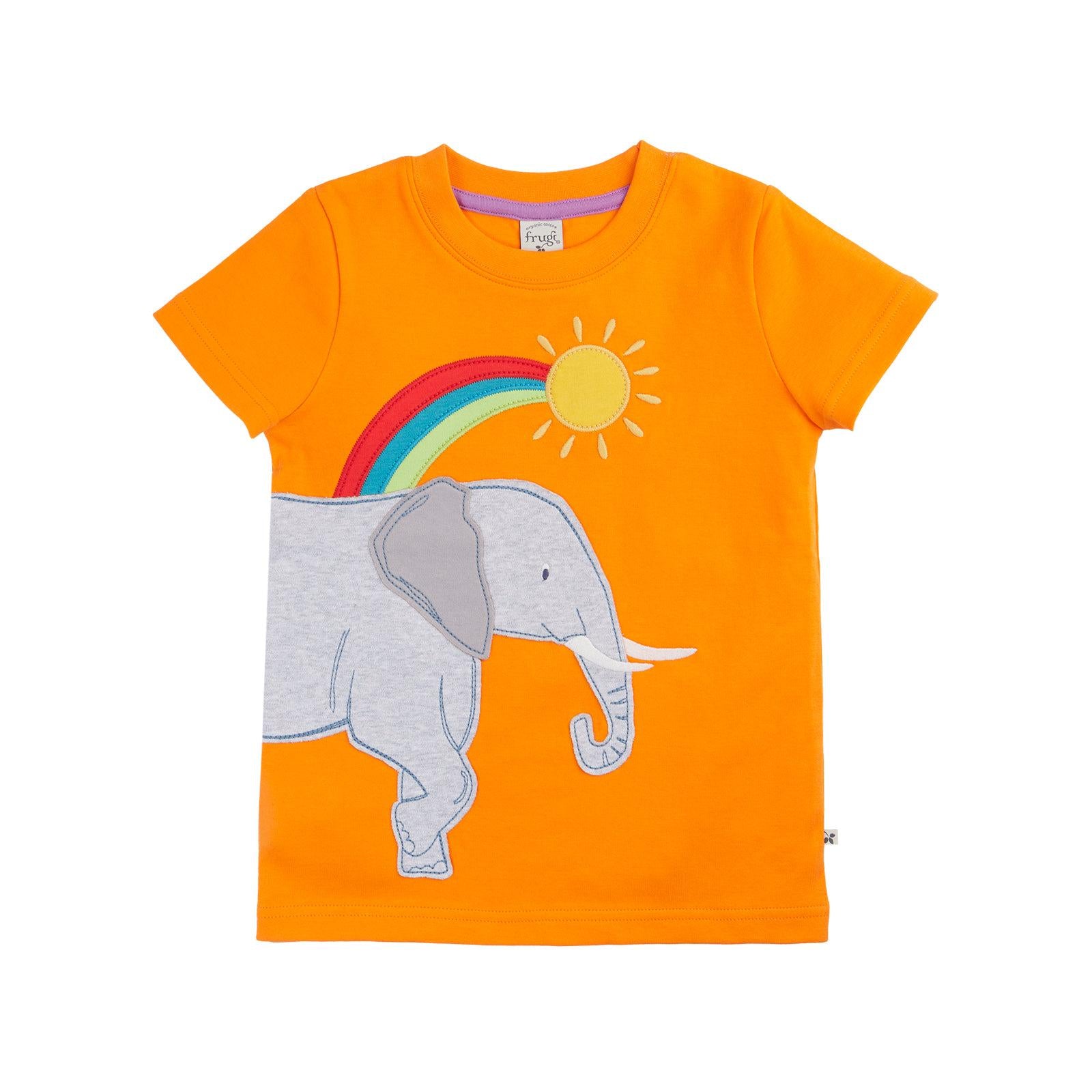 Spark Orange/Elephant Carsen Circular T-Shirt - 1 Left Size 7-8 years-Frugi-Modern Rascals
