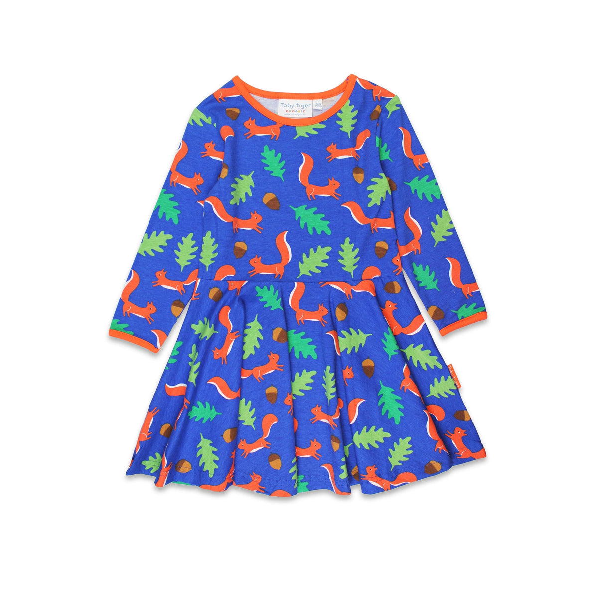 Squirrel Print Long Sleeved Skater Dress-Toby Tiger-Modern Rascals