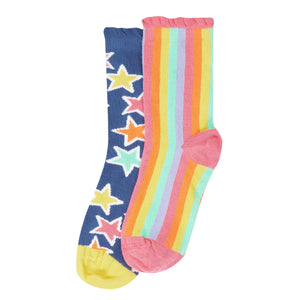 Star Frill Socks - 2 Pack - 2 Left Size 2-4 & 4-6 years-Frugi-Modern Rascals