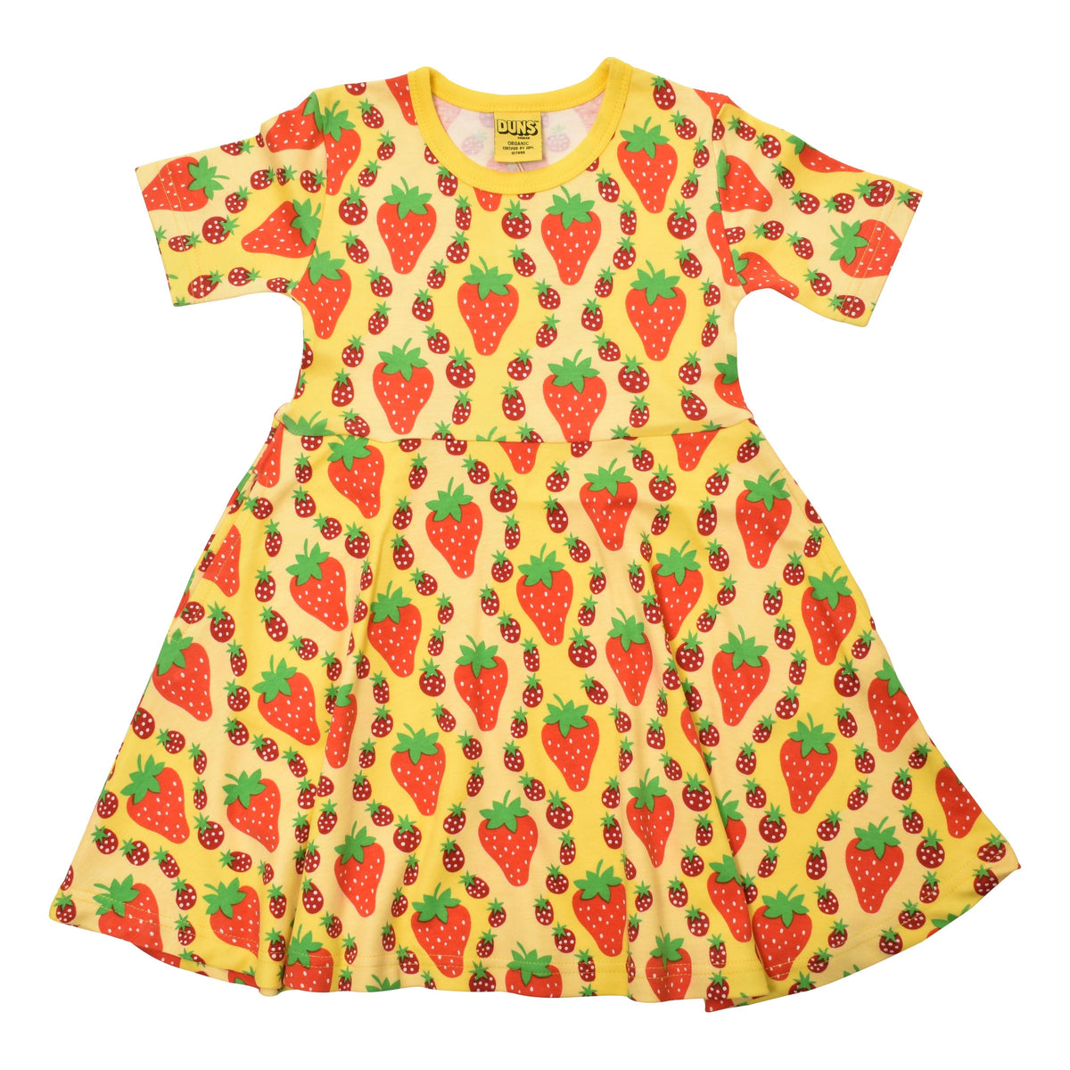Strawberries - Yellow Short Sleeve Skater Dress-Duns Sweden-Modern Rascals