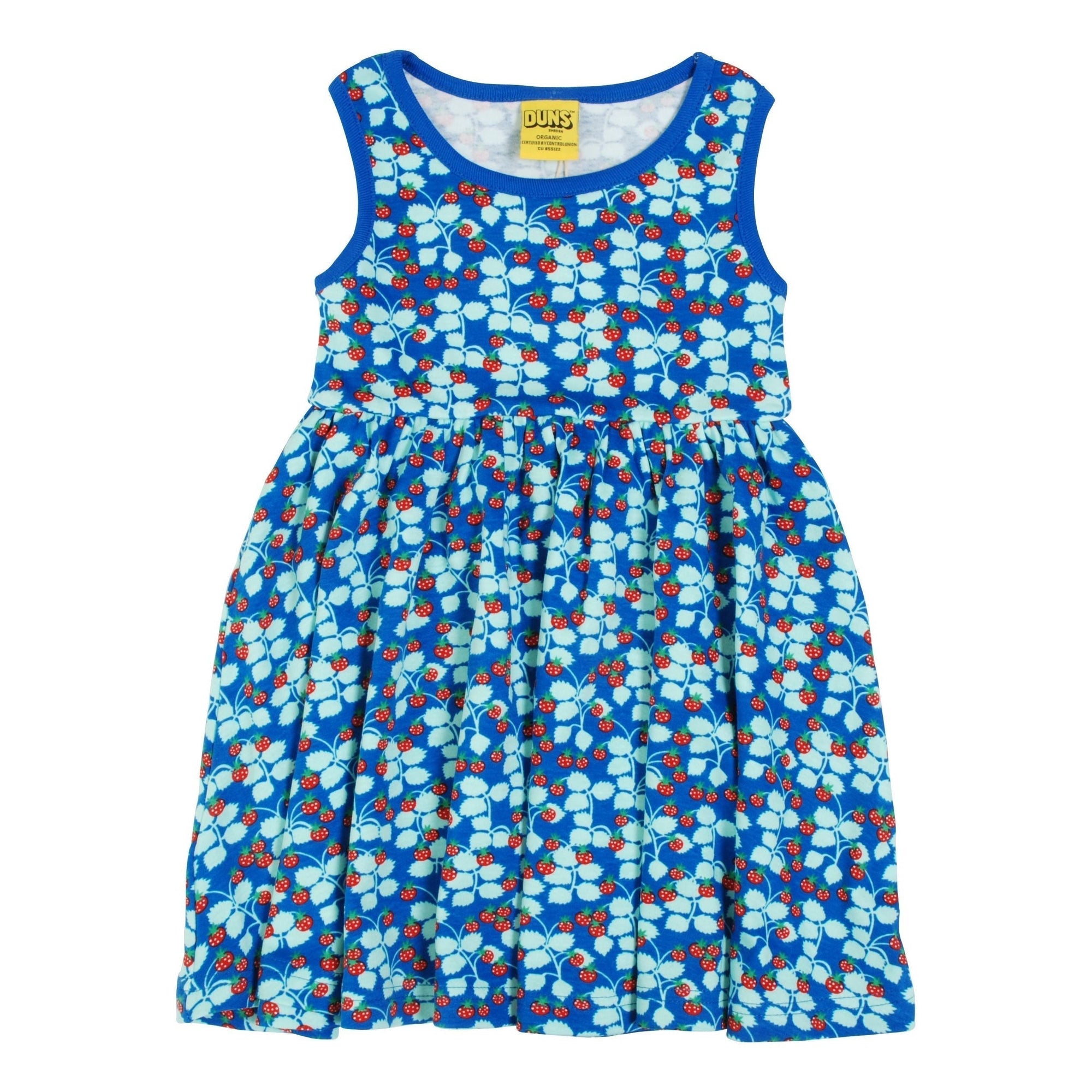 Strawberry - Blue Sleeveless Dress With Gathered Skirt - 1 Left Size 9-10 years-Duns Sweden-Modern Rascals