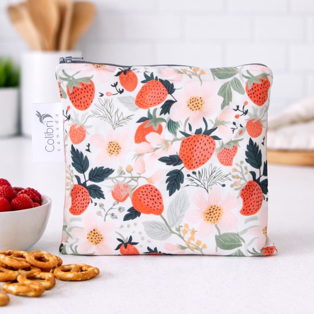 Strawberry Patch Reusable Snack Bag - Large-Colibri-Modern Rascals