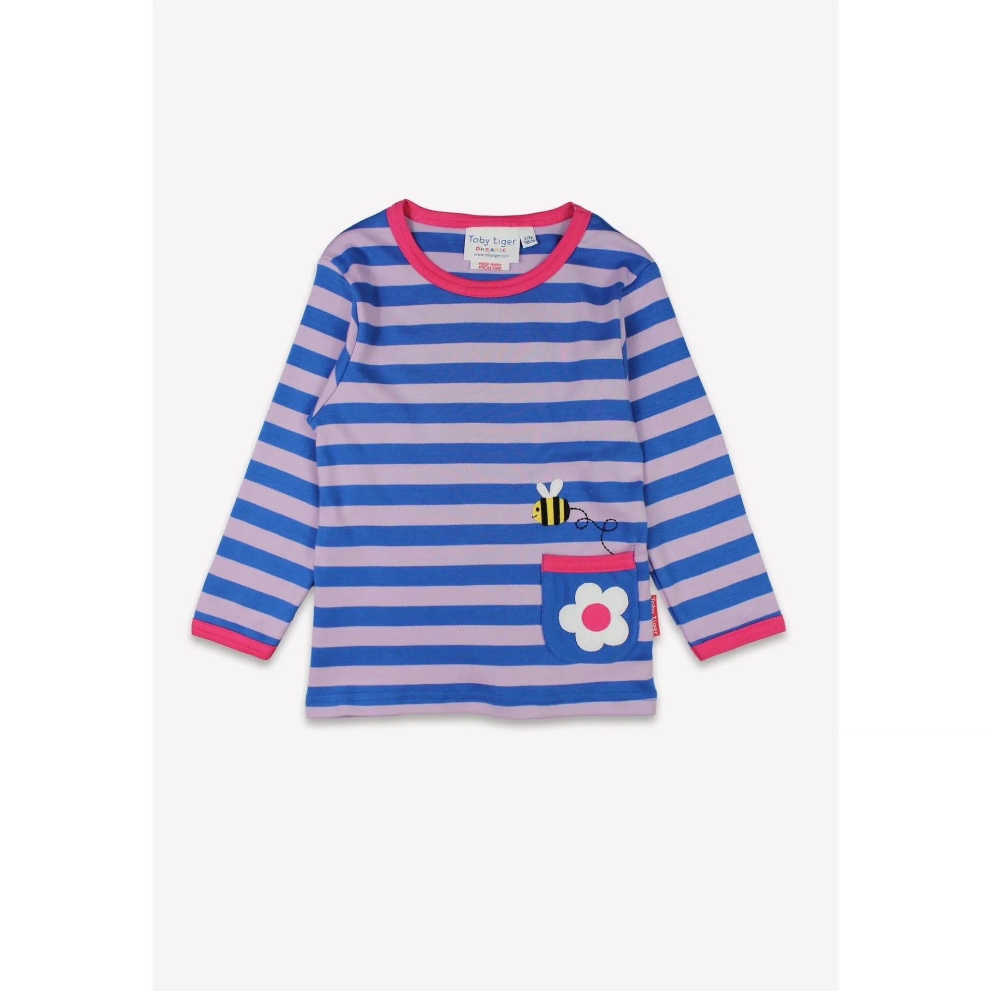 Striped Daisy Applique Long Sleeve Shirt-Toby Tiger-Modern Rascals