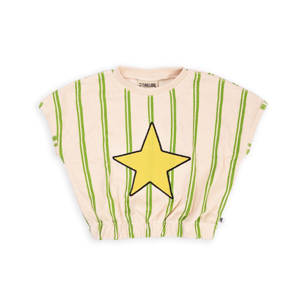Stripes Green Balloon Terry Top With Embroidered Star - 1 Left Size 10-12 years-CARLIJNQ-Modern Rascals