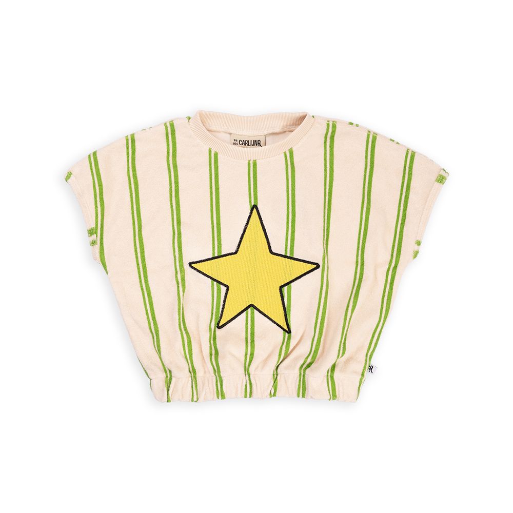 Stripes Green Balloon Terry Top With Embroidered Star-CARLIJNQ-Modern Rascals