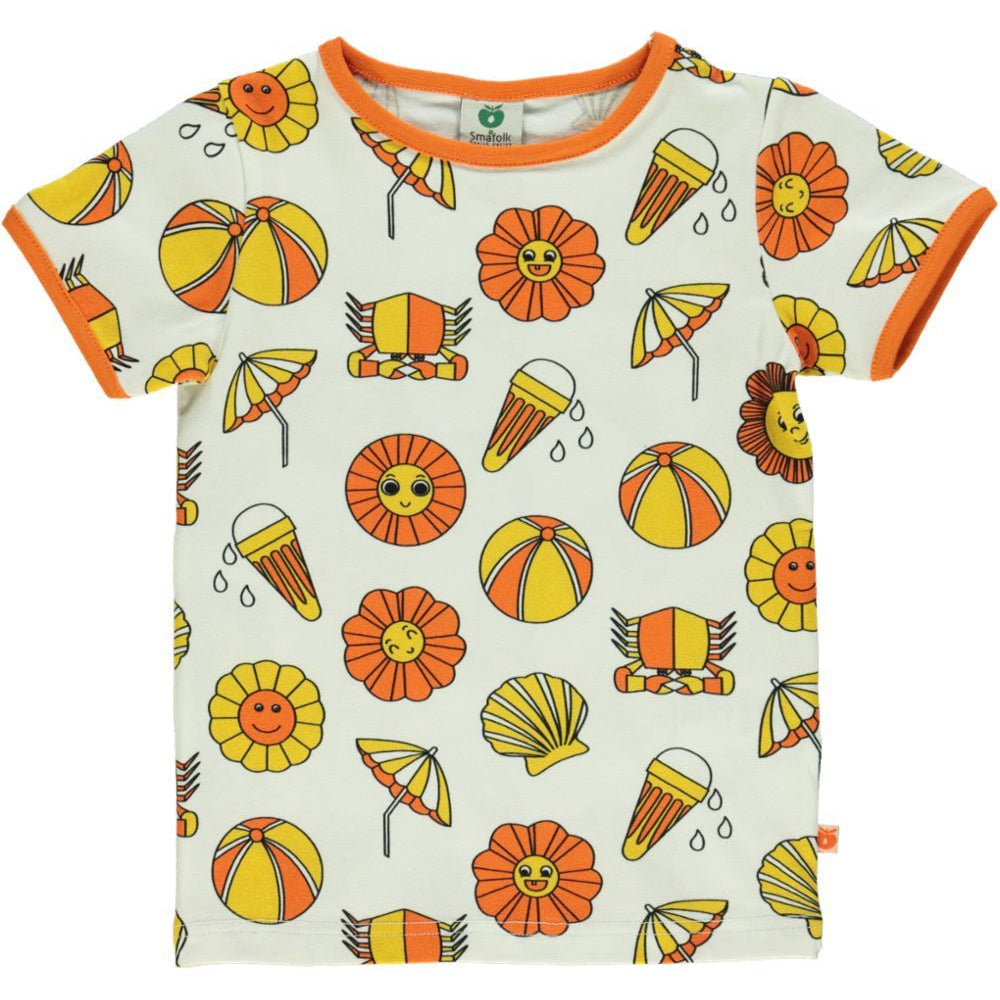 Summer Vacation Symbols Short Sleeve T-Shirt - Cream - 1 Left Size 9-10 years-Smafolk-Modern Rascals