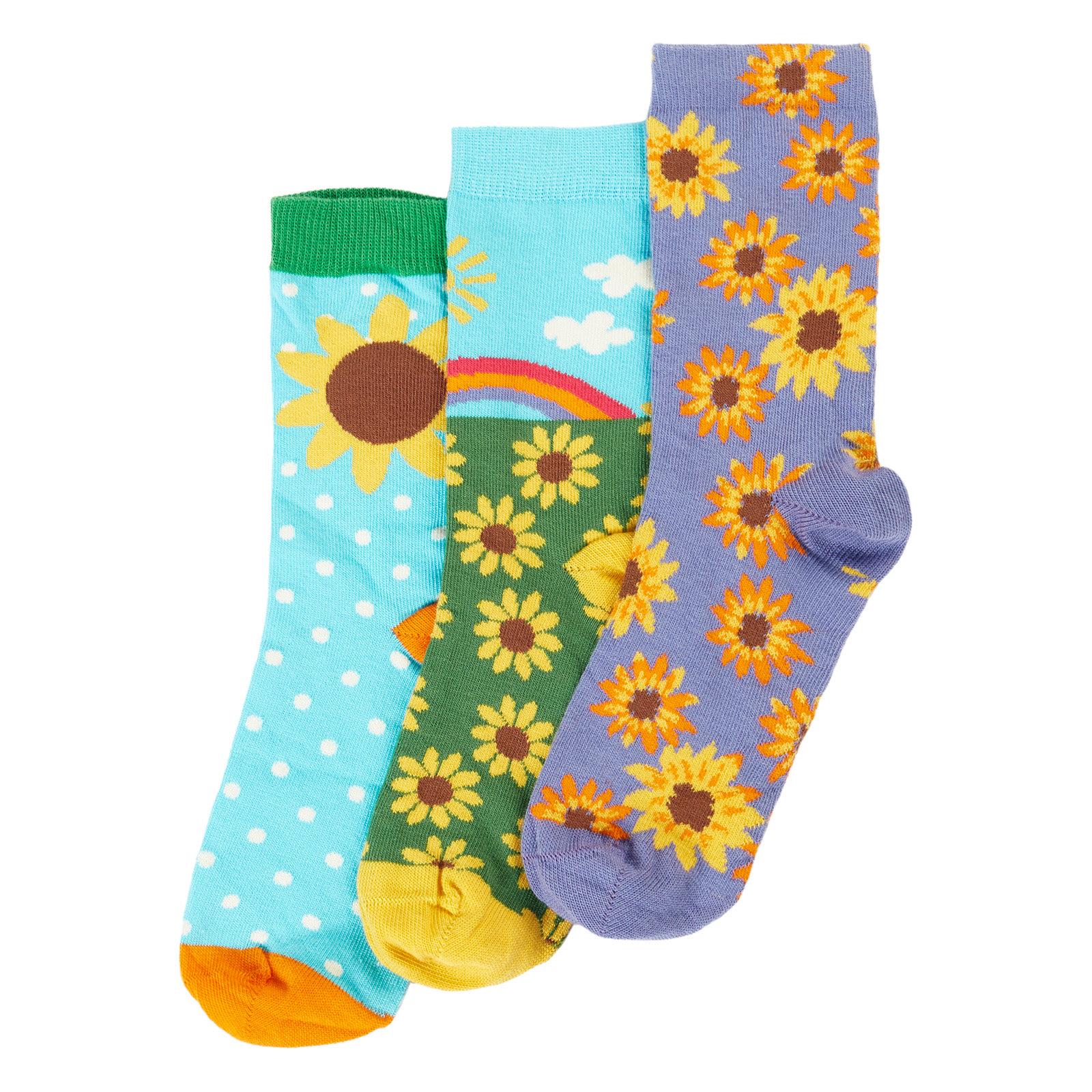 Sunflower Rock My Socks - 3 Pack - 1 Left Size 4-6 years-Frugi-Modern Rascals