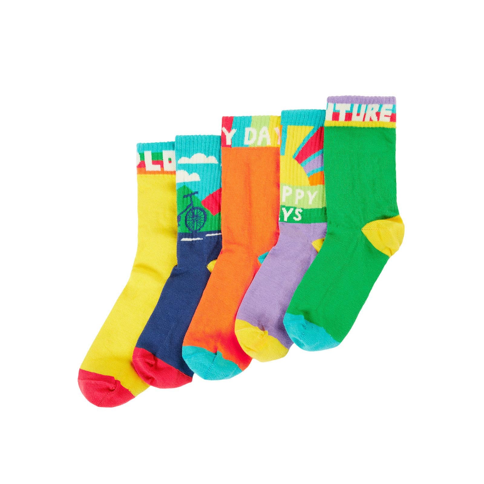 Sunnie Adventure Socks - 5 Pack - 1 Left Size 4-6 years-Frugi-Modern Rascals