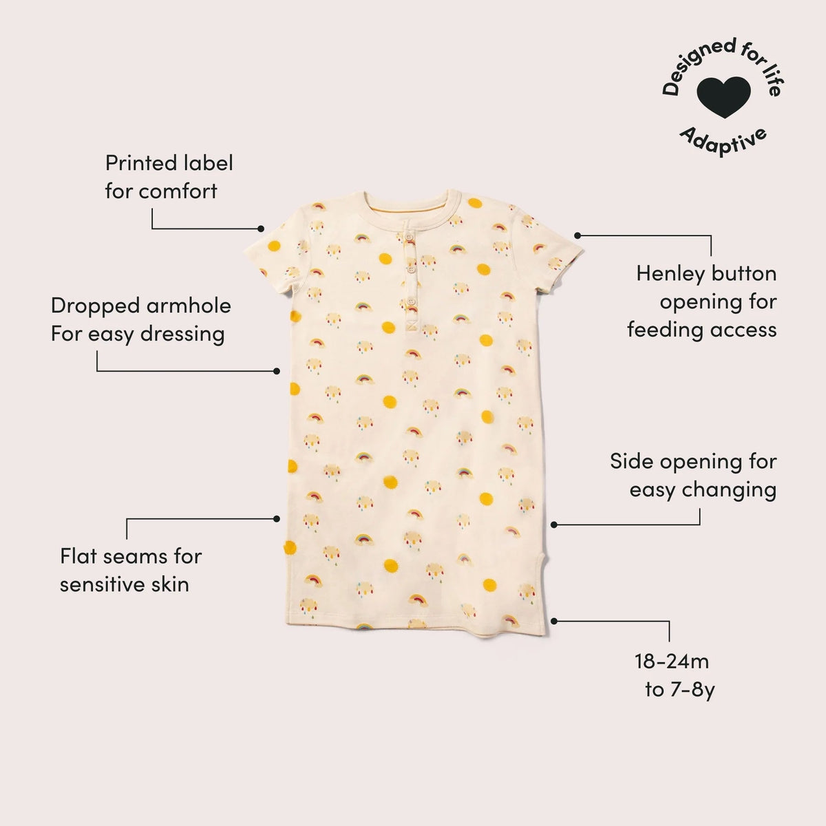 Sunshine & Rainbows Easy Feeding Adaptive Henley Tunic-Little Green Radicals-Modern Rascals