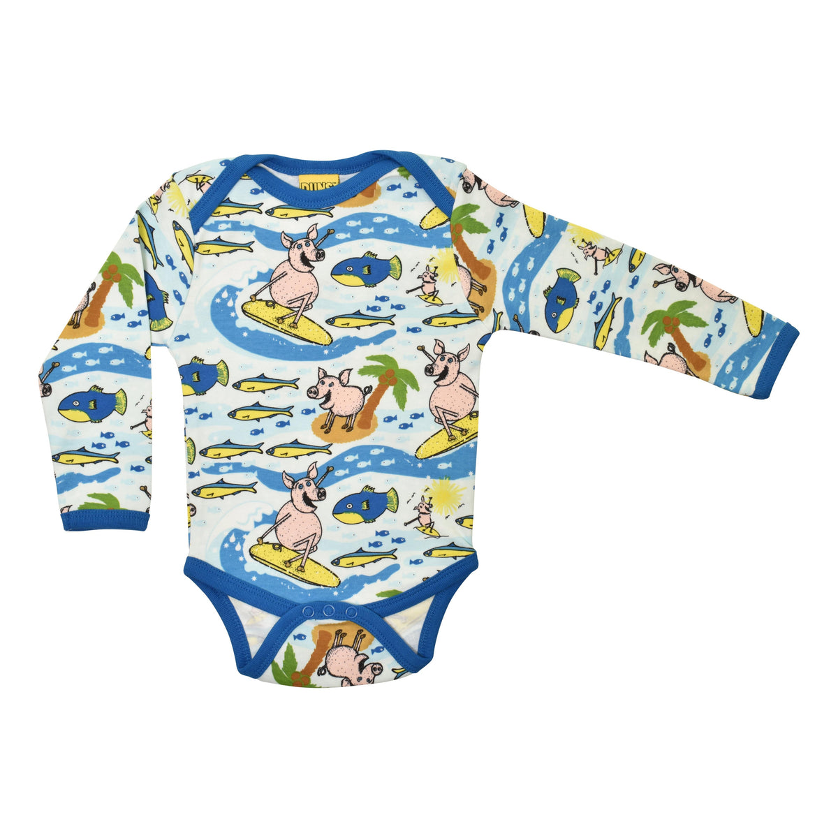 Surf Pig - Blue Long Sleeve Onesie-Duns Sweden-Modern Rascals