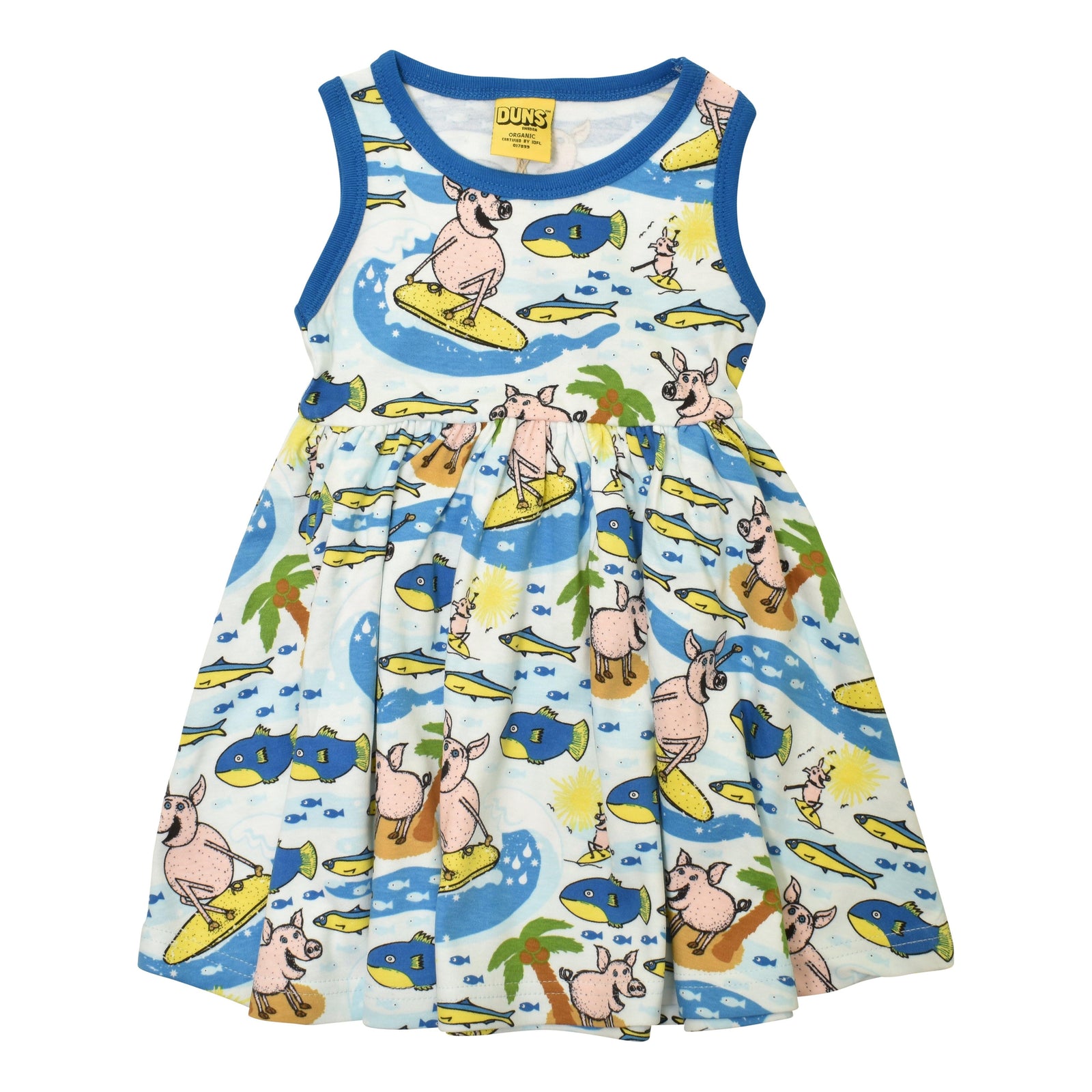 Surf Pig - Blue Sleeveless Dress With Gathered Skirt-Duns Sweden-Modern Rascals