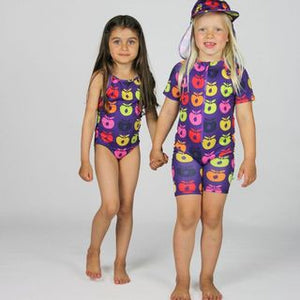Swimsuit With Retro Apples in Purple Heart-Smafolk-Modern Rascals