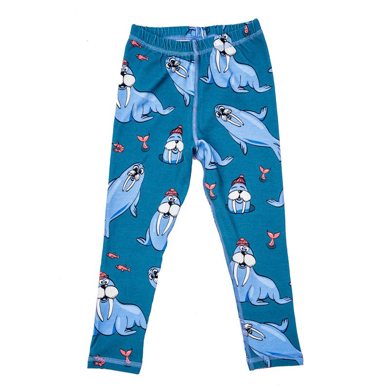 Teal Walrus Leggings - 1 Left Size 8-10 years-Mullido-Modern Rascals
