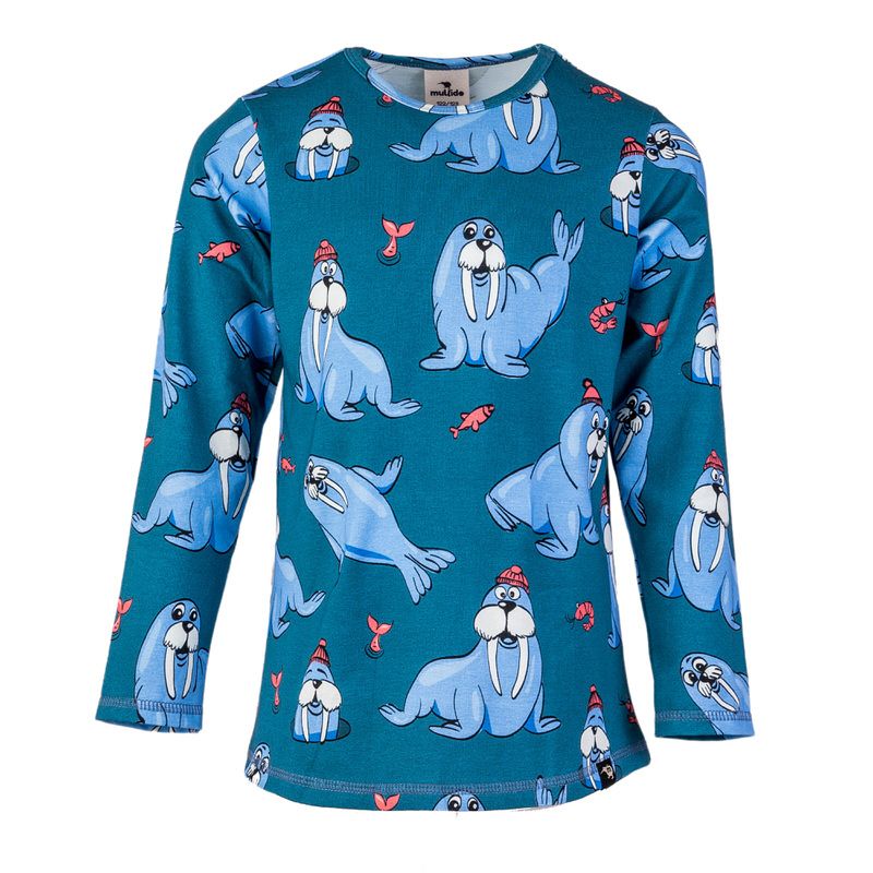 Teal Walrus Long Sleeve Shirt - 1 Left Size 8-10 years-Mullido-Modern Rascals