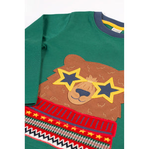 Teal/Fairisle Bear Terrific Applique Top-Frugi-Modern Rascals