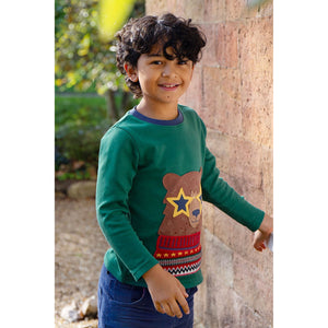 Teal/Fairisle Bear Terrific Applique Top-Frugi-Modern Rascals