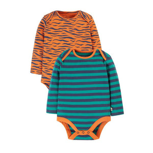 Tiger / Iguana Stripe Super Special Long Sleeve Onesie - 2 Pack-Frugi-Modern Rascals