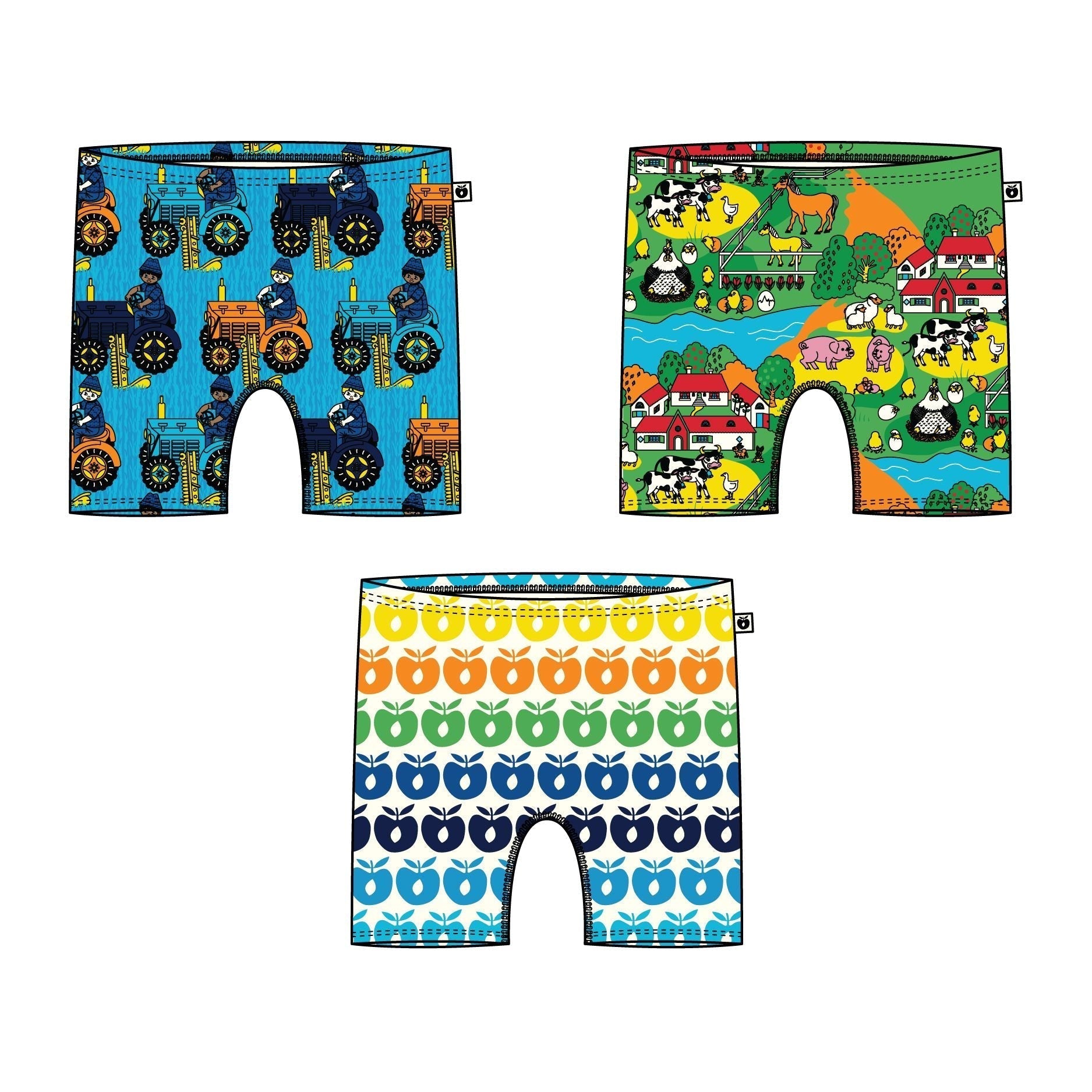 Tractor, Landscape & Mini Retro Apples, 3 Pack Boxer Set - 1 Left Size 9-10 years-Smafolk-Modern Rascals