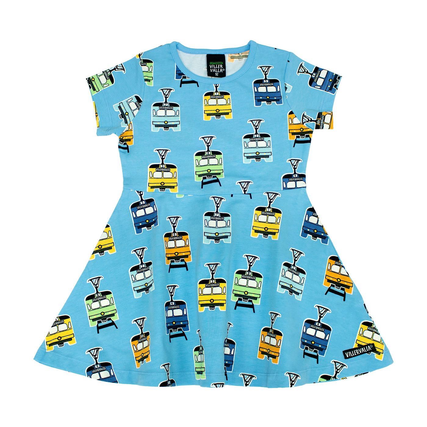 Tram Half Circle Short Sleeve Dress - Aqua - 1 Left Size 9-10 years-Villervalla-Modern Rascals