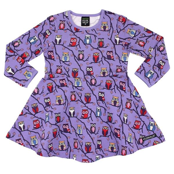 Tree Owl Half Circle Long Sleeve Dress - Lilac - 2 Left Size 9-10 years-Villervalla-Modern Rascals