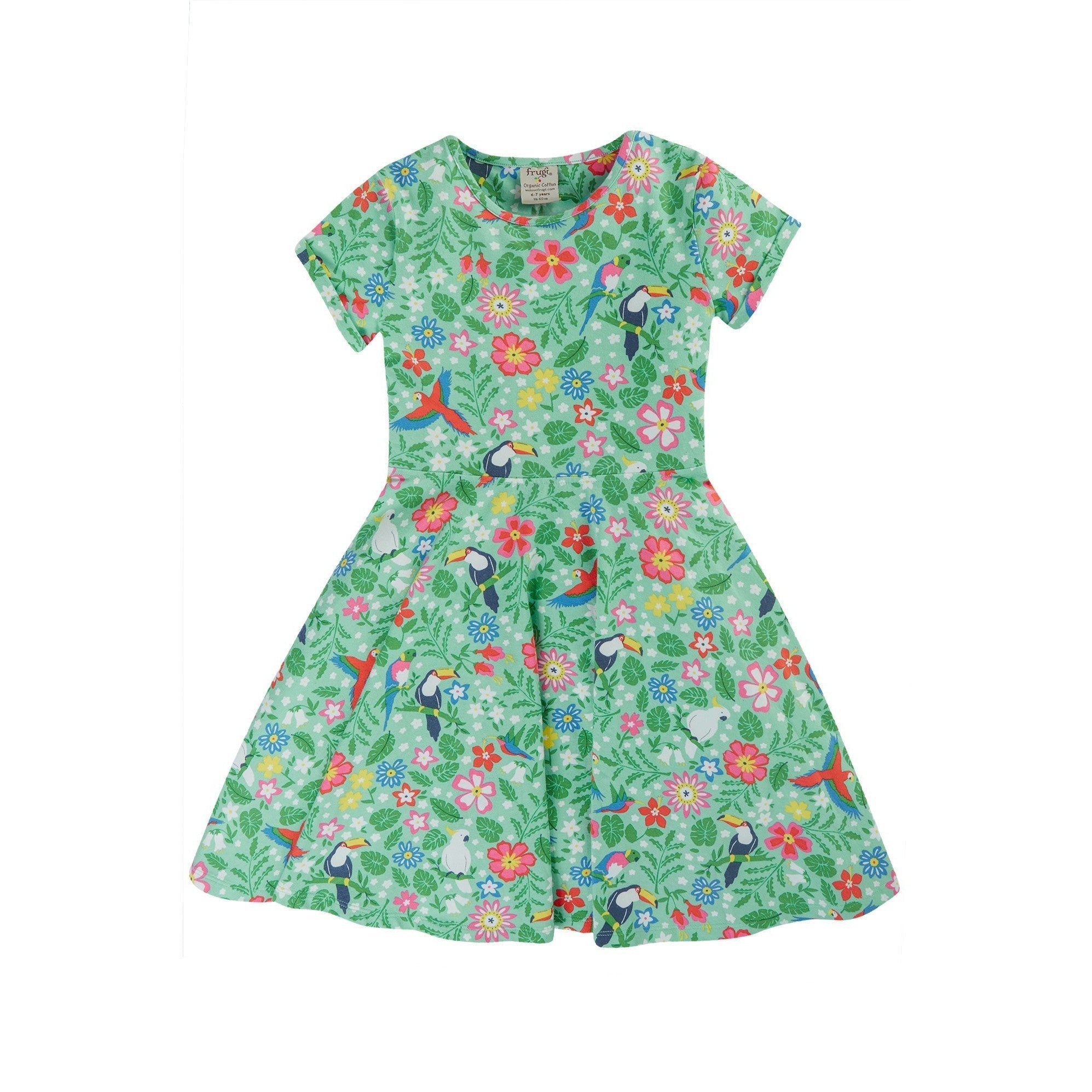 Tropical Birds Spring Skater Dress - 1 Left Size 5-6 years-Frugi-Modern Rascals