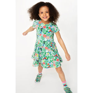 Tropical Birds Spring Skater Dress - 2 Left Size 3-4 & 5-6 years-Frugi-Modern Rascals