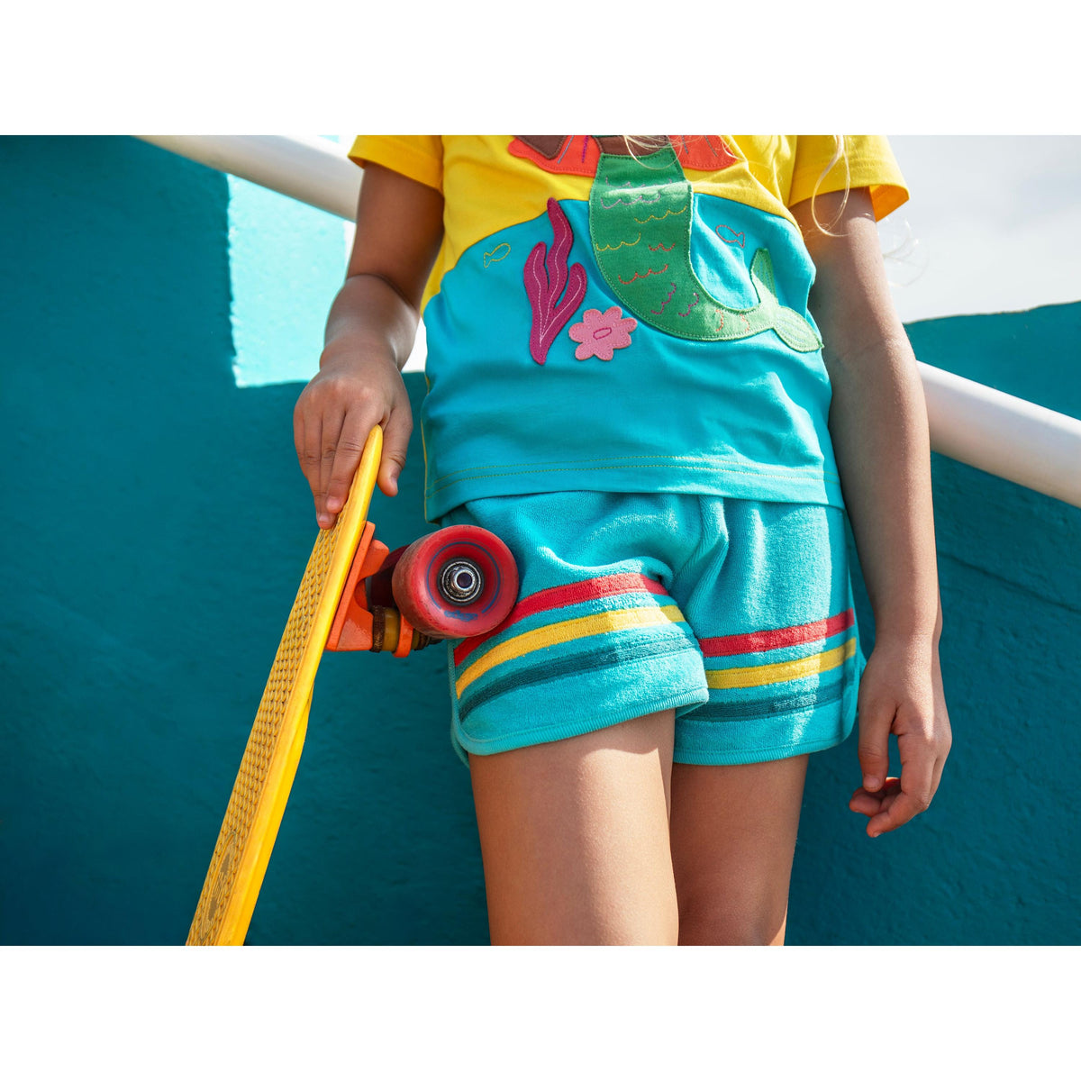 Tropical Sea/Rainbow Coast Towelling Shorts-Frugi-Modern Rascals