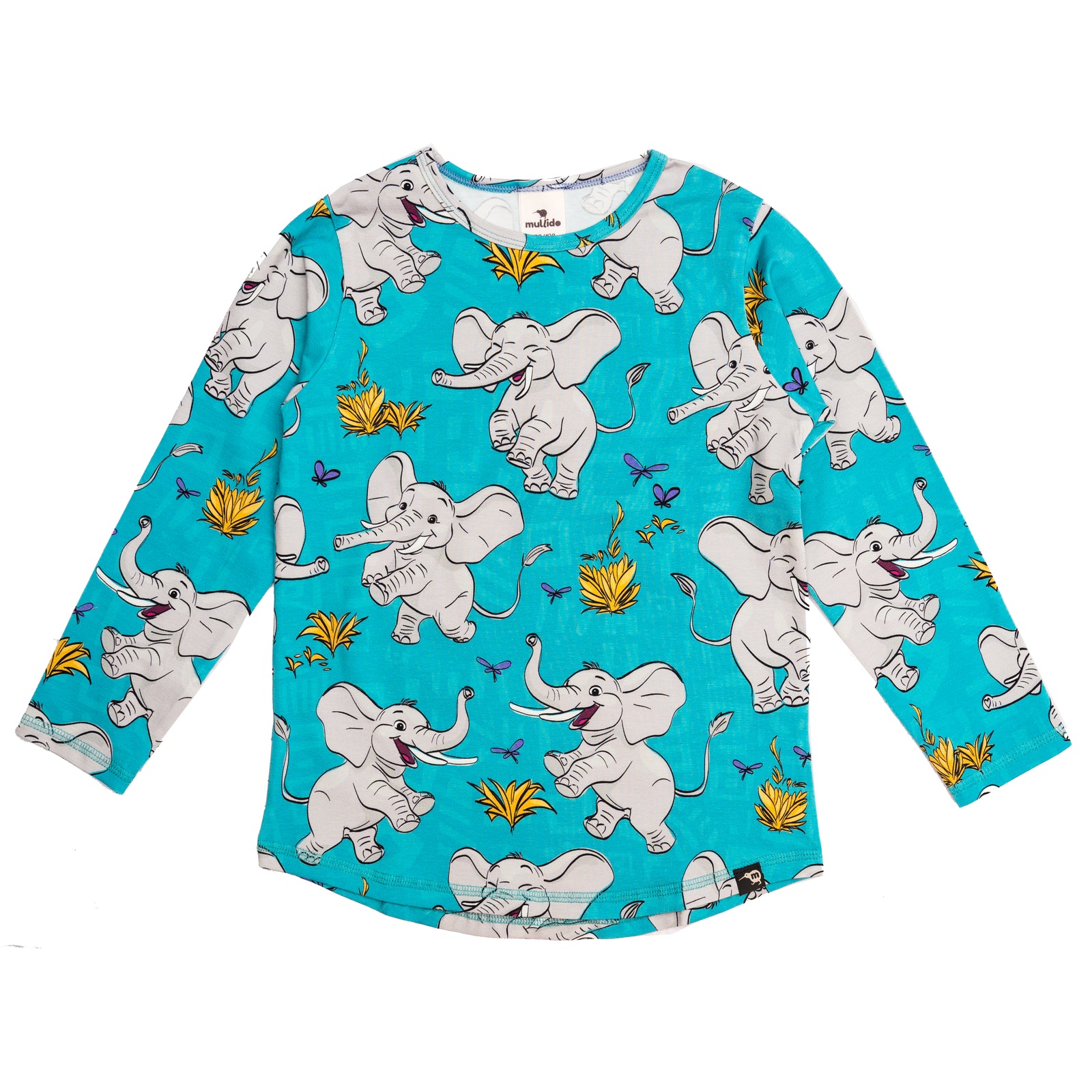 Turquoise Elephants Long Sleeve Shirt - 1 Left Size 8-10 years-Mullido-Modern Rascals