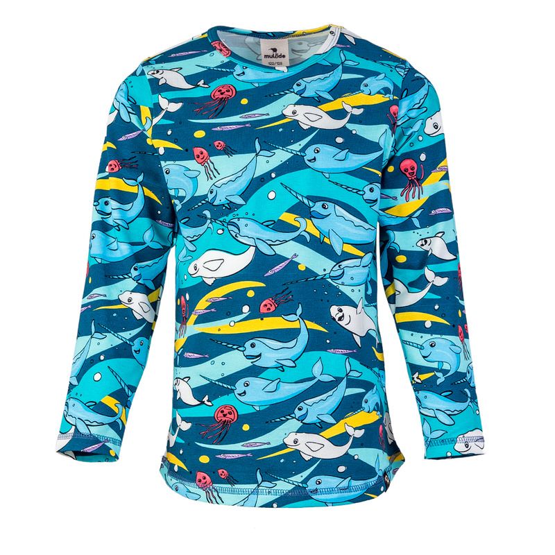 Turquoise Narwhals Long Sleeve Shirt - 2 Left Size 6-8 years-Mullido-Modern Rascals