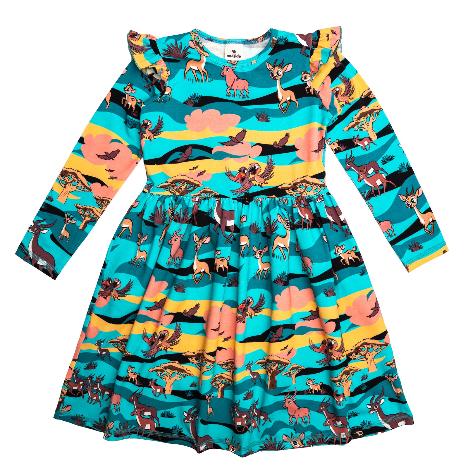 Turquoise Savanna Long Sleeve Dress - 1 Left Size 8-10 years-Mullido-Modern Rascals