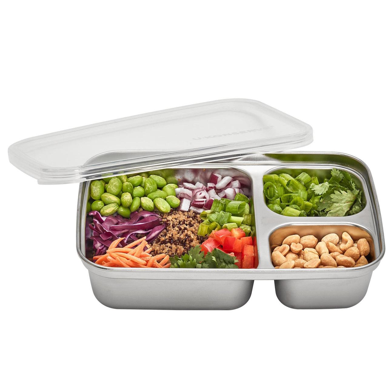 U-Konserve Three Compartment Stainless Steel Container - 24oz / Assorted Lid Colours-U Konserve-Modern Rascals