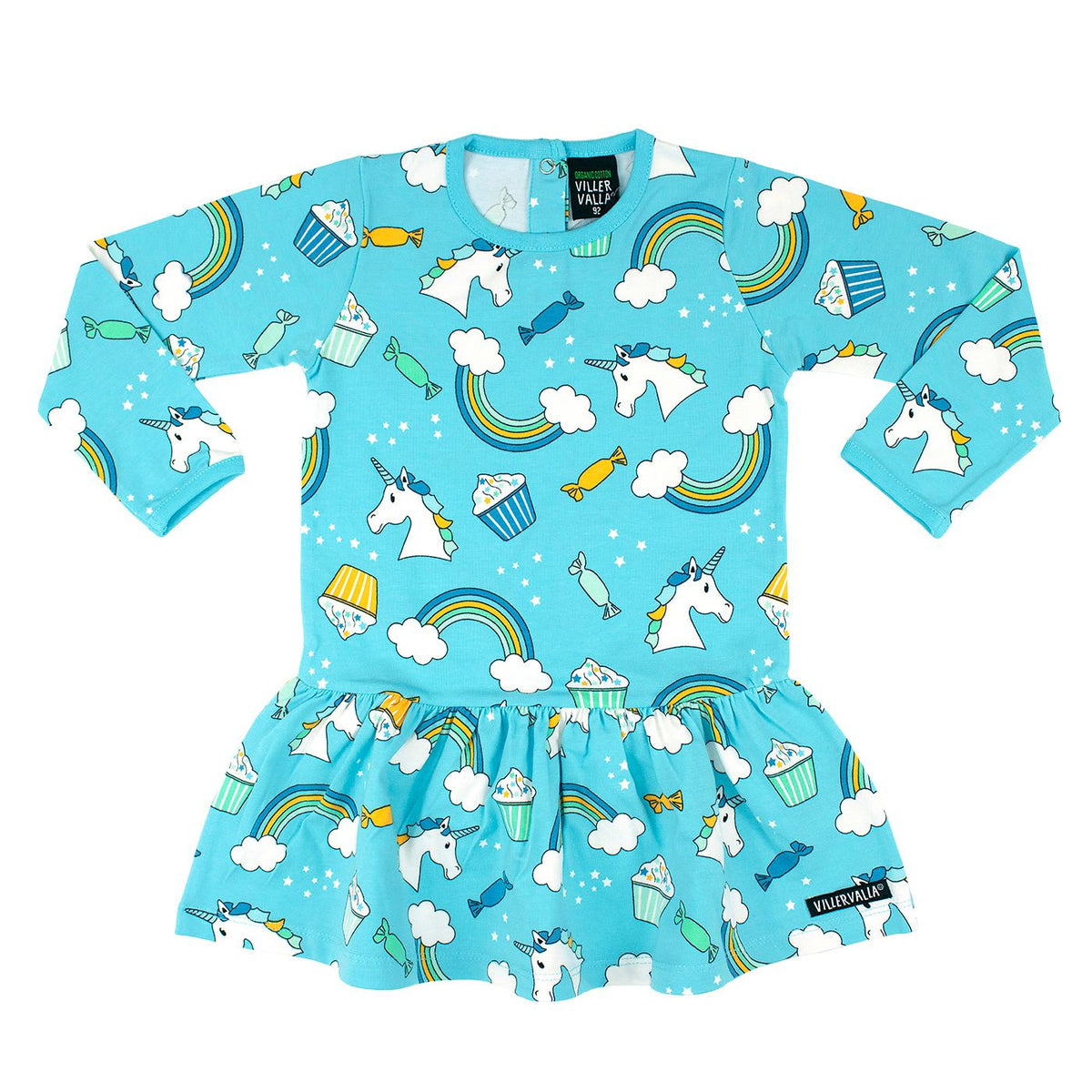 Unicorn Long Sleeve Dress With Dropped Skirt - Aruba - 1 Left Size 9-10 years-Villervalla-Modern Rascals