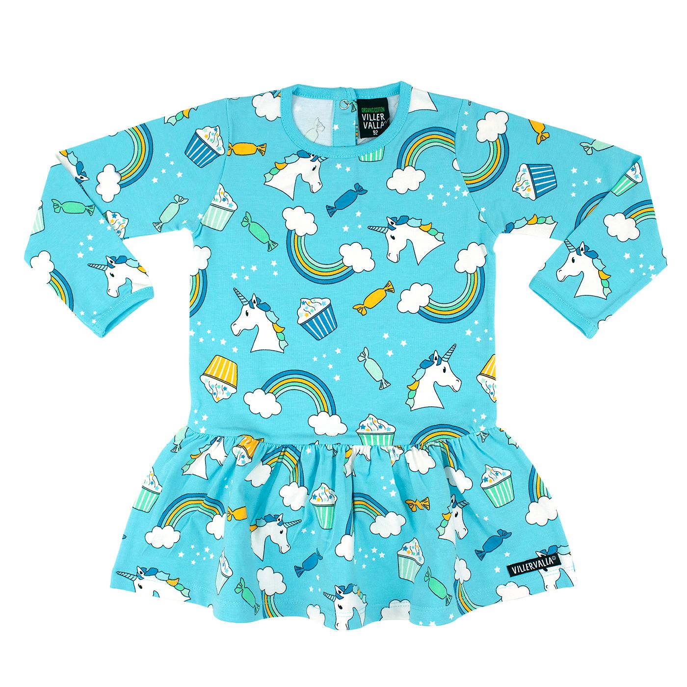 Unicorn Long Sleeve Dress With Dropped Skirt - Aruba - 1 Left Size 9-10 years-Villervalla-Modern Rascals