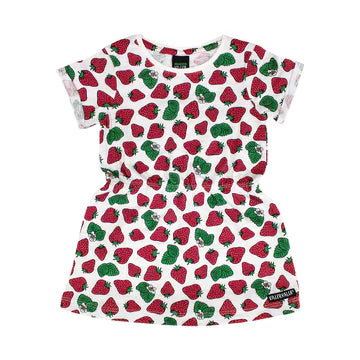 Villervalla Strawberry Dress With Fold Up Sleeve - Size 10-11 & 11-12 Years-Warehouse Find-Modern Rascals