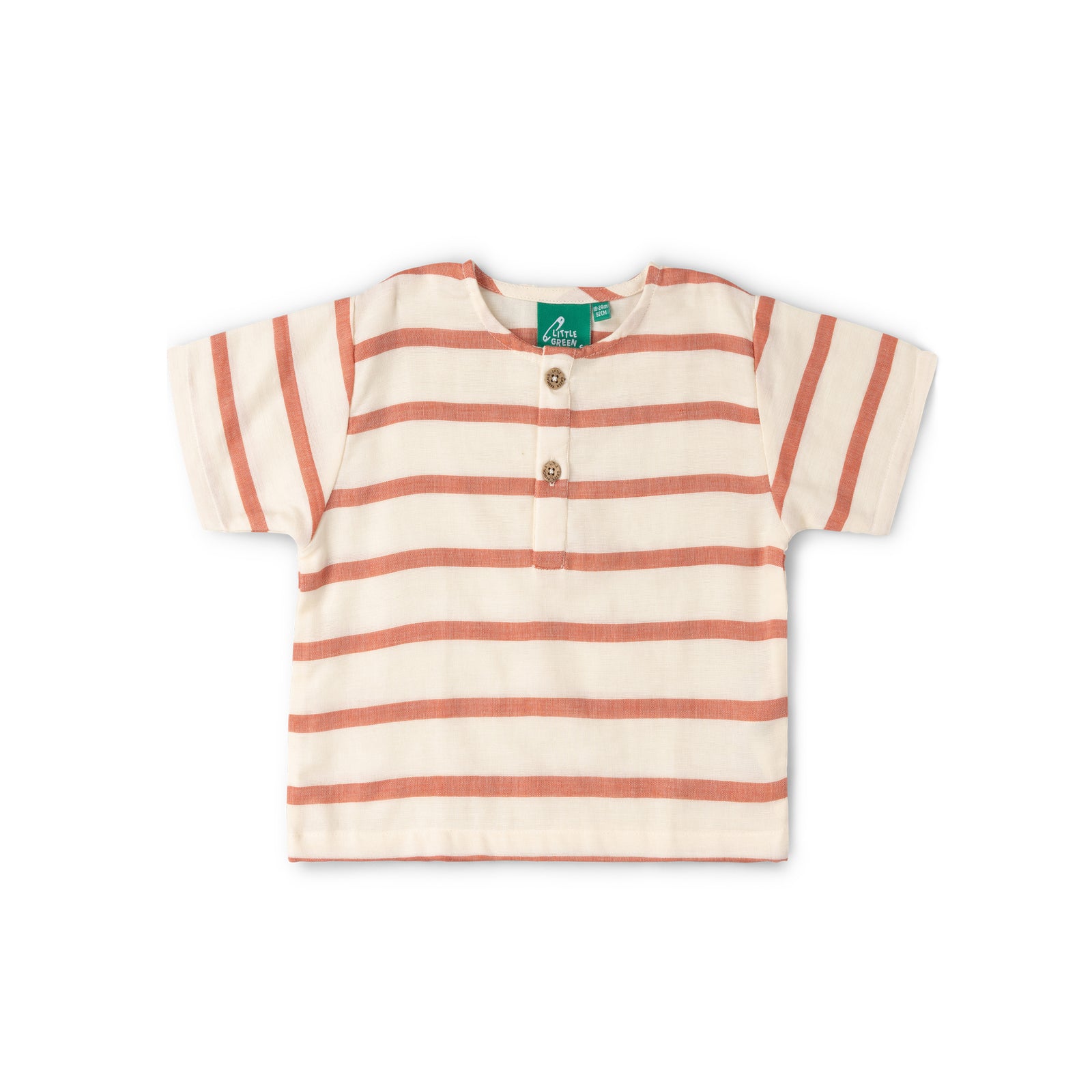 Vintage Red Stripe Loose Fit Short Sleeve Henley Top-Little Green Radicals-Modern Rascals