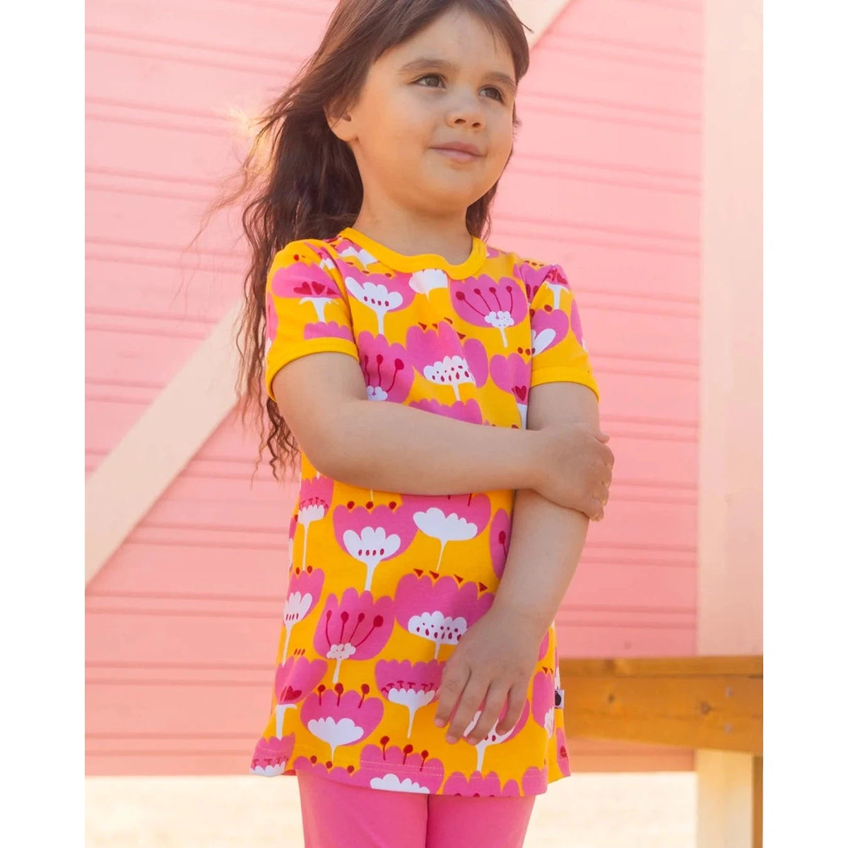 VIOLA Short Sleeve Tunic - Blomma in Sun Pink Red - 1 Left Size 3-4 years-PaaPii-Modern Rascals
