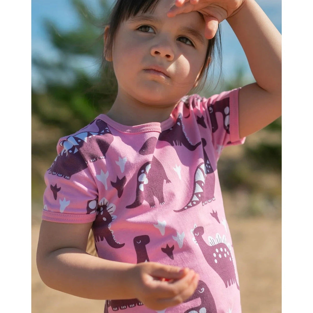 VIOLA Short Sleeve Tunic - Dinosaurs in Light Pink and Beetroot - 1 Left Size 9-10 years-PaaPii-Modern Rascals