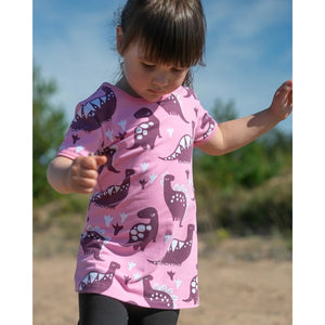 VIOLA Short Sleeve Tunic - Dinosaurs in Light Pink and Beetroot-PaaPii-Modern Rascals