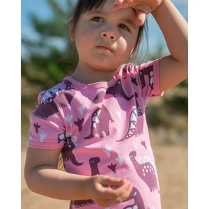 VIOLA Short Sleeve Tunic - Dinosaurs in Light Pink and Beetroot-PaaPii-Modern Rascals