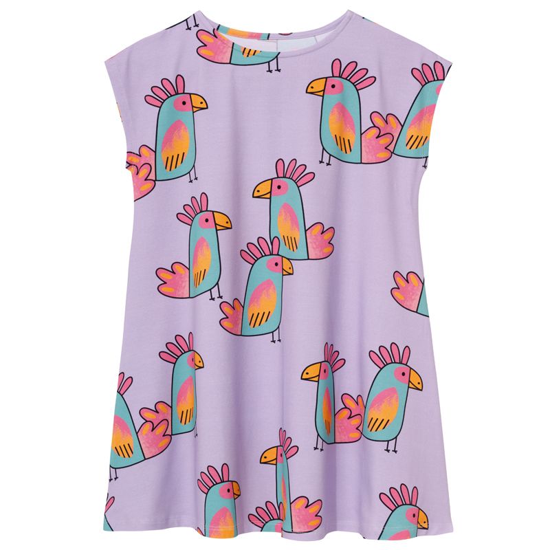 Violet Parrots Short Sleeve Casual Dress - 1 Left Size 4-6 years-KuKuKid-Modern Rascals