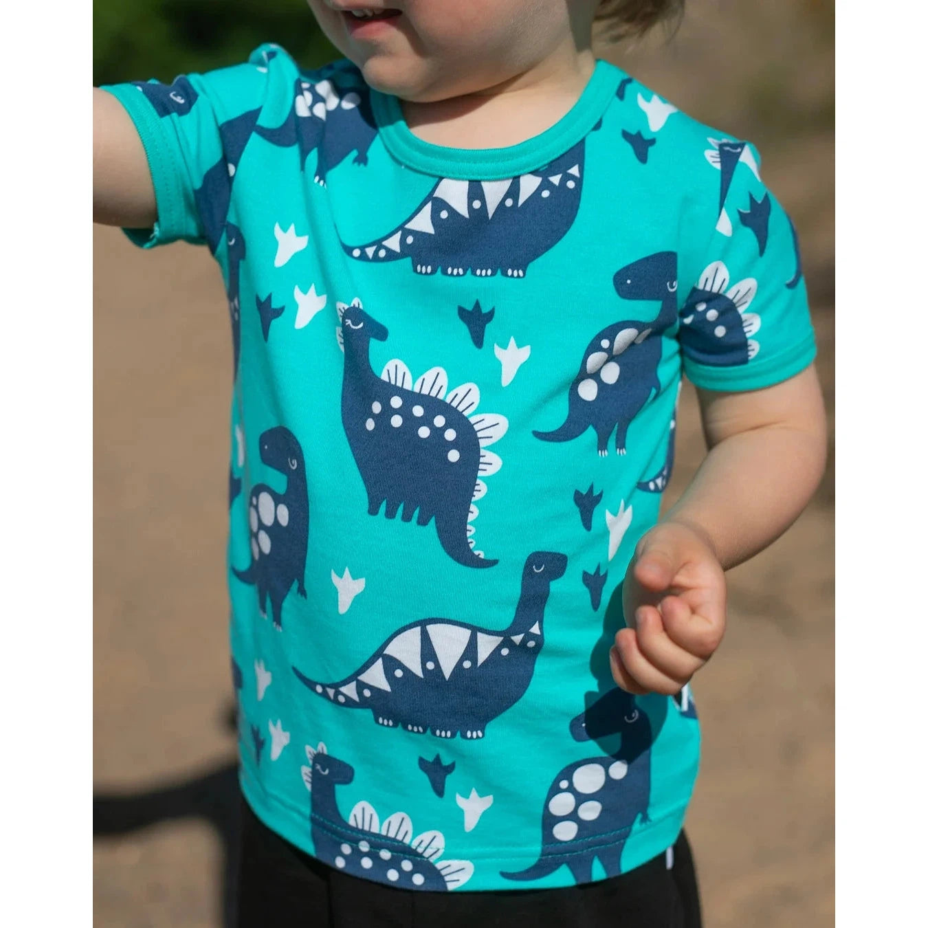 VISA Short Sleeve Shirt - Dinosaur in Turquoise and Blueberry-PaaPii-Modern Rascals