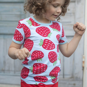 VISA Short Sleeve Shirt - Strawberry on Blue - 2 Left Size 4-5 & 6-7 years-PaaPii-Modern Rascals