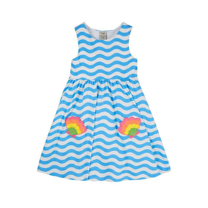 Wave Stripe / Shell Samantha Summer Dress - 1 Left Size 3-4 years-Frugi-Modern Rascals