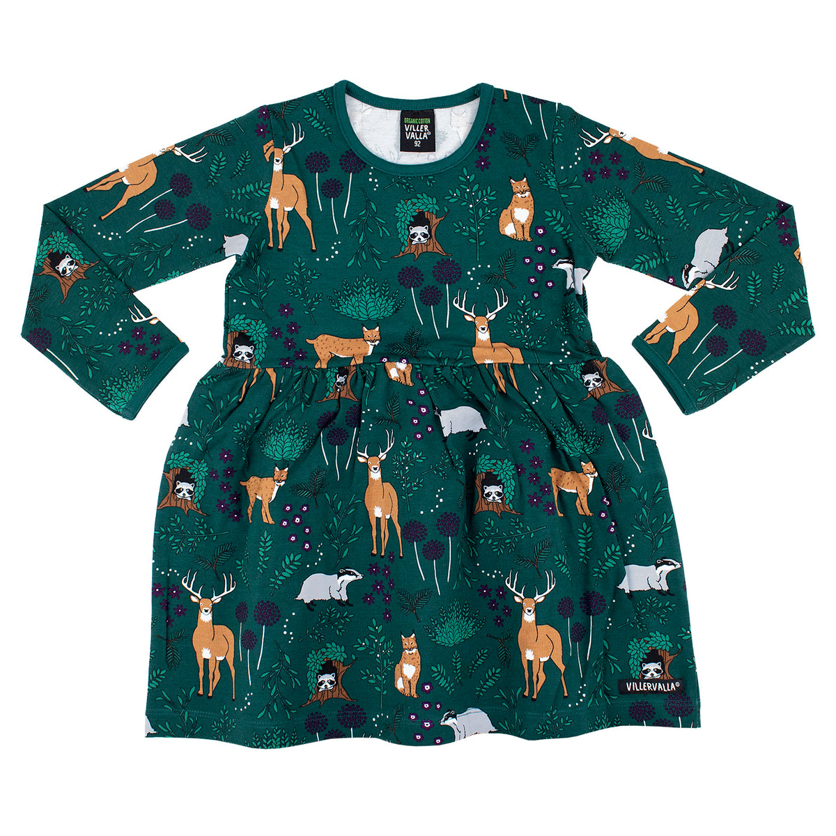 Winter Forest Flared Long Sleeve Dress in Cypress-Villervalla-Modern Rascals